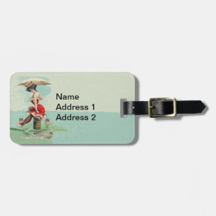 Etiqueta Para Maletas Dama victoriana Paraguas Océano Rojo Baño