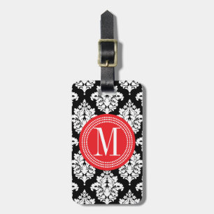 Etiqueta Para Maletas Damasco blanco y negro elegante personalizado