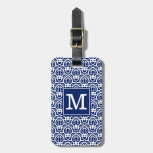 Etiqueta Para Maletas Damasco de orquídea azul monogramado