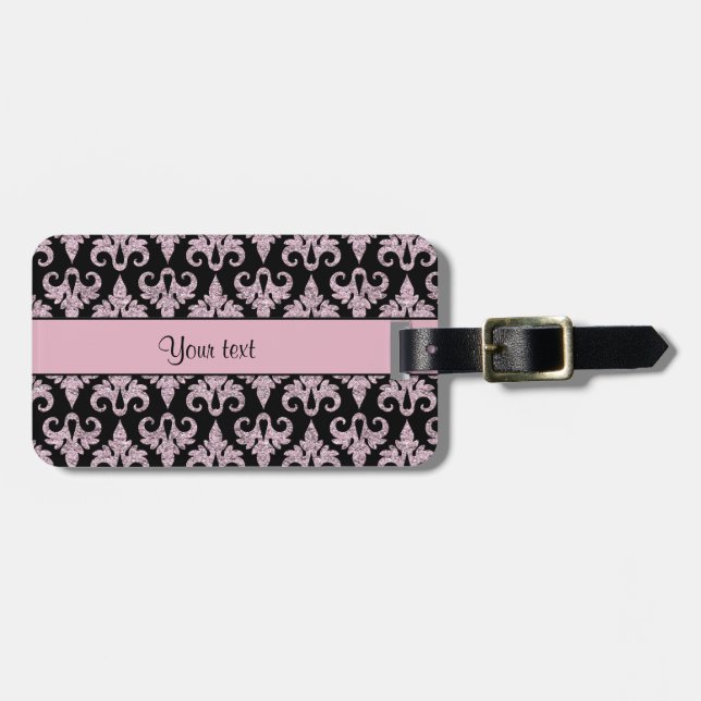 Etiqueta Para Maletas Damasco rosado brillante glamoroso del purpurina (Frente Horizontal)