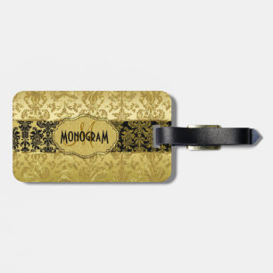 Etiqueta Para Maletas Damascos florales de color negro y dorado personal