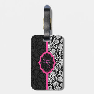 Etiqueta Para Maletas Damascos florales de color negro y rosa
