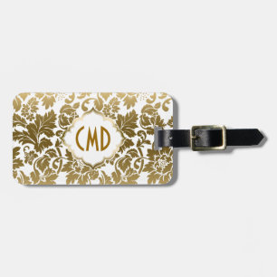 Etiqueta Para Maletas Damascos florales de tonos dorados sobre fondo bla