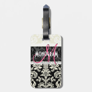 Etiqueta Para Maletas Damascos florales en blanco y negro personalizados