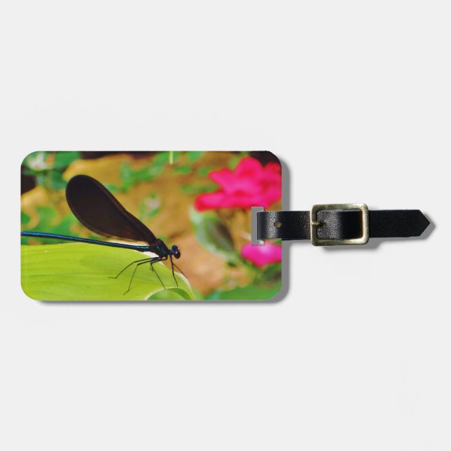 Etiqueta Para Maletas Damselfly y Rosa (Frente Horizontal)