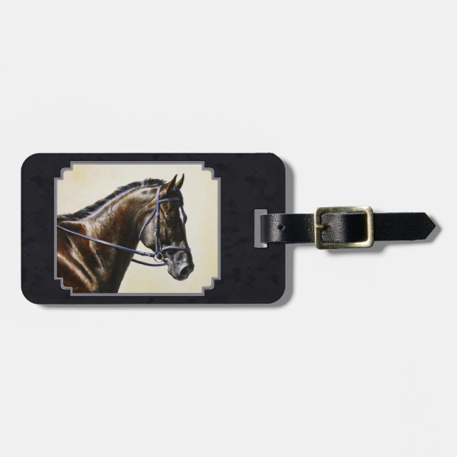 Etiqueta Para Maletas Dark Bay Dressage Horse Blue-black (Frente Horizontal)