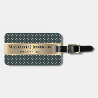 Etiqueta Para Maletas Dark Green Polka Dot, Metallic Gold Band, Elegant