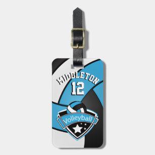Etiqueta Para Maletas 🏐 de voleibol deportivo azul, negro y blanco para