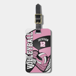 Etiqueta Para Maletas 🏐 de voleibol deportivo - rosa claro, negro y bla