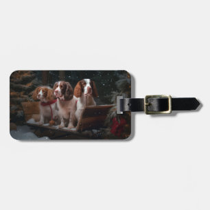 Etiqueta Para Maletas Decoración de Navidades Brittany Spaniel Snowy Sle