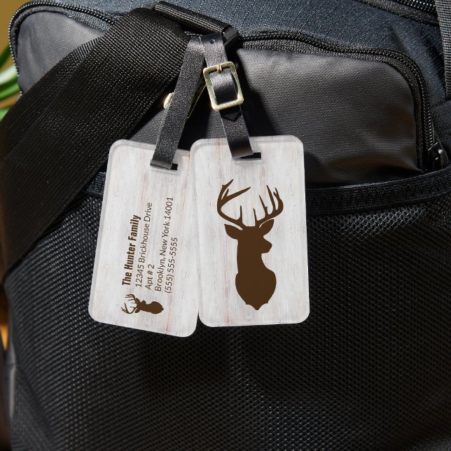 Etiqueta Para Maletas Deer Buck Hunter Rustic Personalizado Lumaleta Eti (Brown Buck Silhouette Custom Luggage Tags)