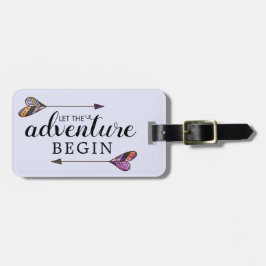 Etiqueta Para Maletas Deja que comience la aventura Flecha Corazón Púrpu