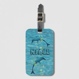 Etiqueta Para Maletas Delfín divertido y burbujas personalizadas