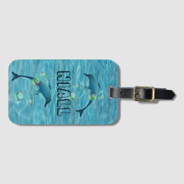 Etiqueta Para Maletas Delfín divertido y burbujas personalizadas