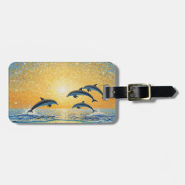 Etiqueta Para Maletas Delfines al atardecer
