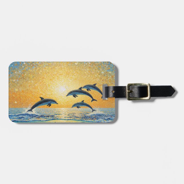 Etiqueta Para Maletas Delfines al atardecer (Frente Horizontal)
