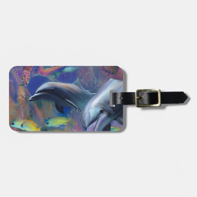 Etiqueta Para Maletas Delfines encantados (Frente Horizontal)
