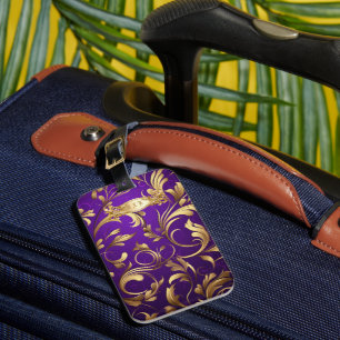 Etiqueta Para Maletas Demanda morada y dorada monogramada