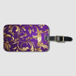Etiqueta Para Maletas Demanda morada y dorada monogramada