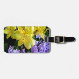 Etiqueta Para Maletas Deportes amarillos y flores moradas de lino