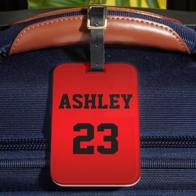 Etiqueta Para Maletas Deportes Jersey Número y Nombre Rojo Personalizado (Anverso In situ 2)