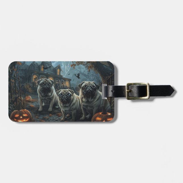 Etiqueta Para Maletas Deslumbramiento de la noche de Pug Halloween (Frente Horizontal)