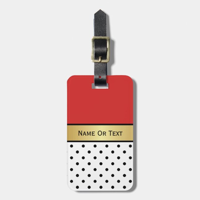Etiqueta Para Maletas Desvío de los puntos de Polka Blanco Rojo (Frente Vertical)