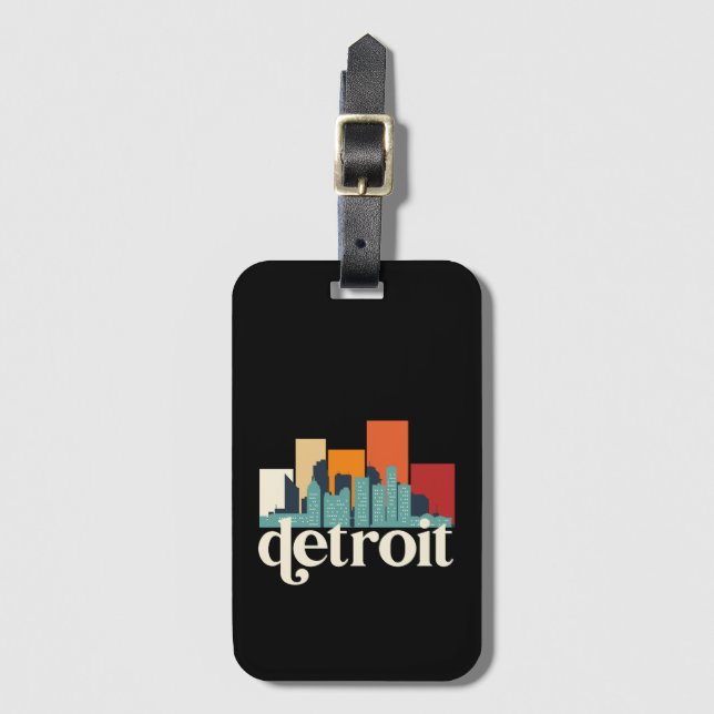 Etiqueta Para Maletas Detroit Michigan City Skyline Retro City (Anverso vertical)