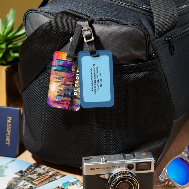 Etiqueta Para Maletas Detroit Skyline Resumen de arte (Anverso & Reverso)