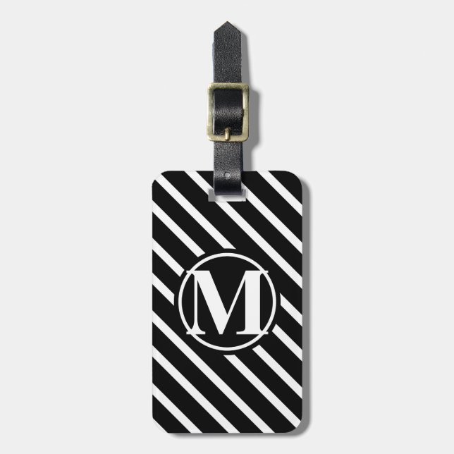Etiqueta Para Maletas Diagonal monogramada a rayas (Frente Vertical)