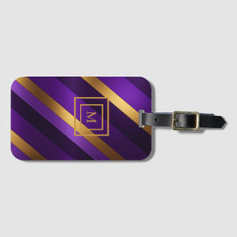 Etiqueta Para Maletas Diagonal púrpura y dorada rayada monogramada