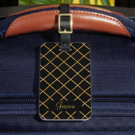 Etiqueta Para Maletas Diamante moderno negro y oro