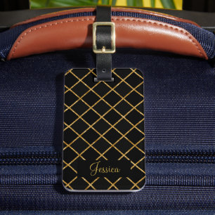 Etiqueta Para Maletas Diamante moderno negro y oro