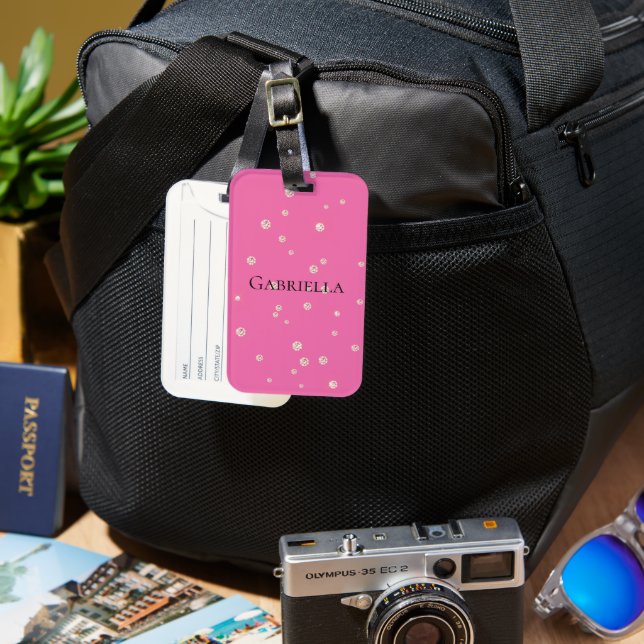 Etiqueta Para Maletas Diamante Rosa Sparkle Jewel (Anverso & Reverso)