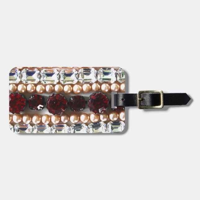 Etiqueta Para Maletas Diamantes de imitación y perlas - joyas antiguas (Frente Horizontal)