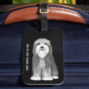 Etiqueta Para Maletas Dibujo Animado de Perro Collie Barbudo Adorable