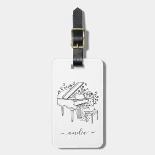 Etiqueta Para Maletas Dibujo de línea de pianista femenina personalizada