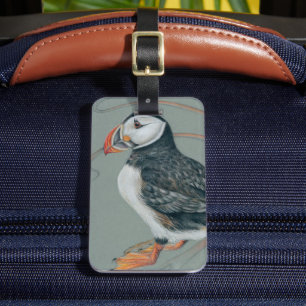 Etiqueta Para Maletas Dibujo de pájaros del Puffin del Atlántico
