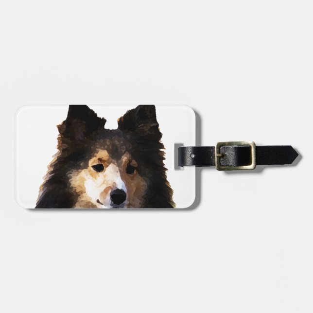 Etiqueta Para Maletas Dibujo de Sheltie Dog (Frente Horizontal)