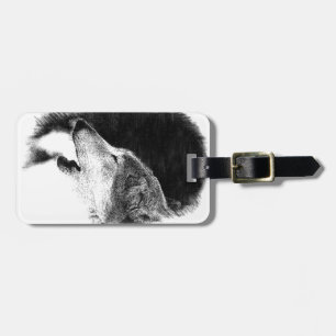 Etiqueta Para Maletas Dibujo de sketch de lobo gris negro y blanco