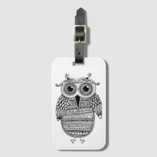 Etiqueta Para Maletas Dibujo étnico de la tinta del búho