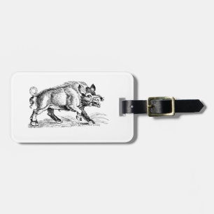 Etiqueta Para Maletas Dibujo Vintage de Jabalí en Blanco y Negro #2