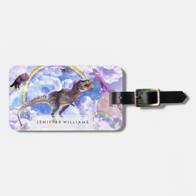 Etiqueta Para Maletas Dinosaurio arcoiris unicornio (Frente Horizontal)