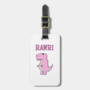 Etiqueta Para Maletas Dinosaurio T-Rex, Personalizado Rosa Cuto Y Enojad