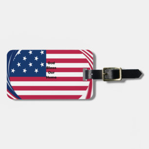 Etiqueta Para Maletas Dios bendiga nuestro hogar: Arte Swirl Bandera de 