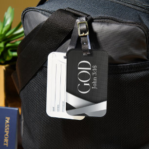 Etiqueta Para Maletas DIOS   John 3:16 Con Fondo Metálico Negrita