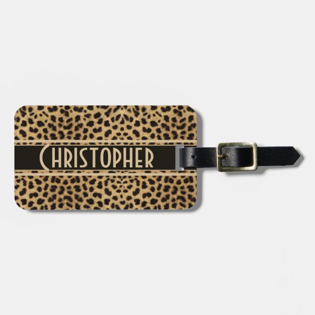 Etiqueta Para Maletas Dirección del punto del leopardo personalizada (Frente Horizontal)