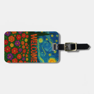 Etiqueta Para Maletas Diseño Artístico Floral Noche Estrellada de Bienve