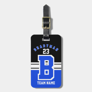 Etiqueta Para Maletas Diseño azul, blanco y negro del deporte
