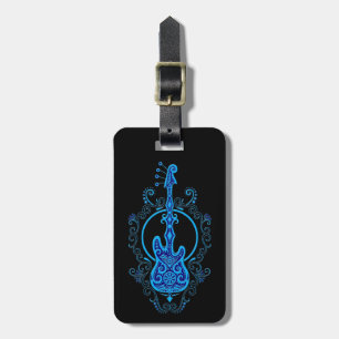 Etiqueta Para Maletas Diseño azul complejo de la guitarra baja en negro